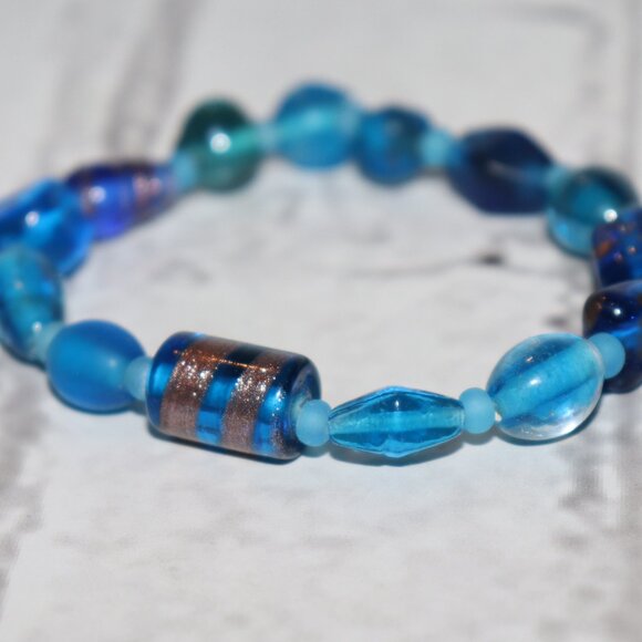 🔷🌬️ Blue Glass Beaded Bracelet · 7" · Tranquil Tide ✨ - Picture 1 of 5